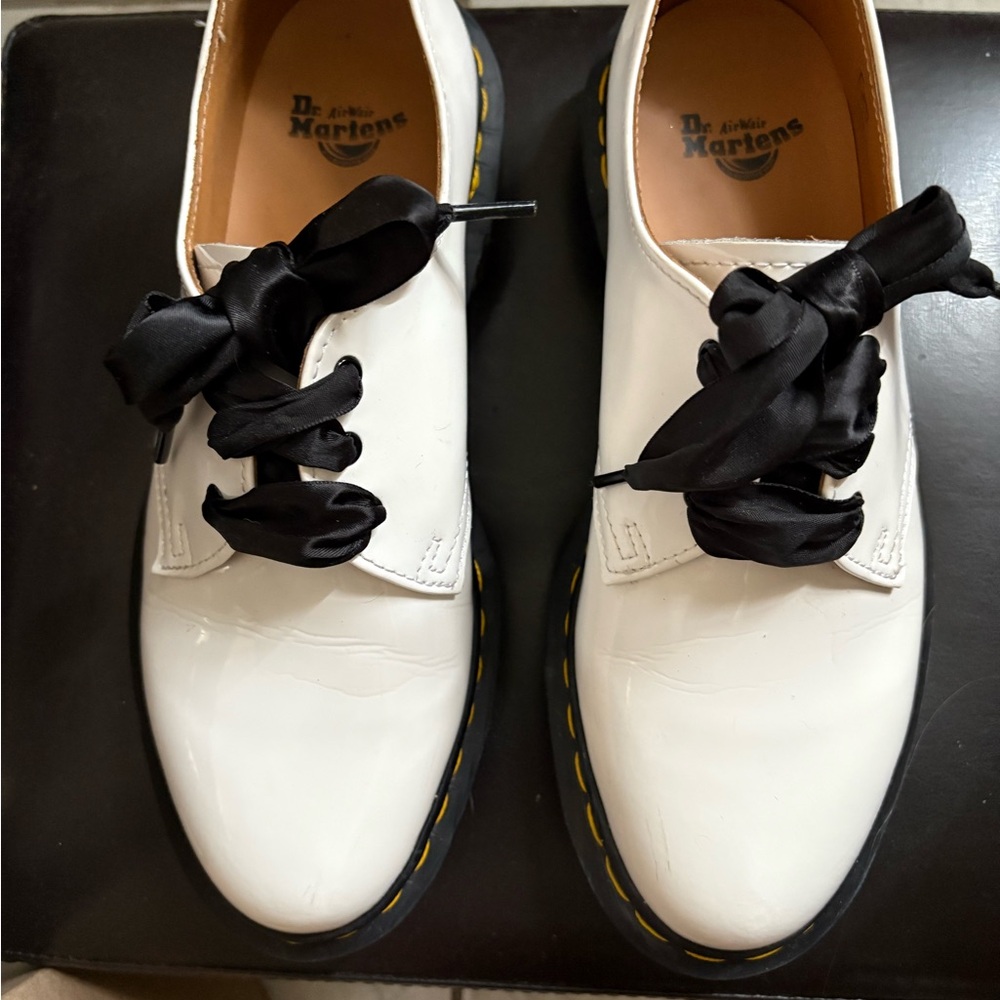 Dr. Martens Black and White Patent Leather Oxfords